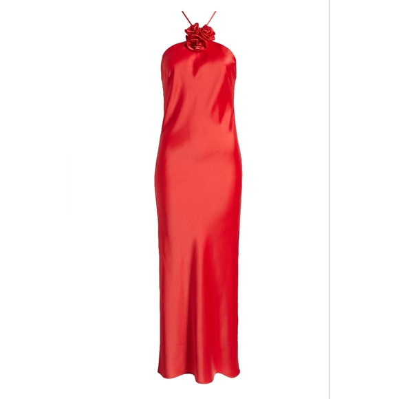 WAYF-NWOT The Adele Rosette Satin Gown in Red - Picture 7 of 9